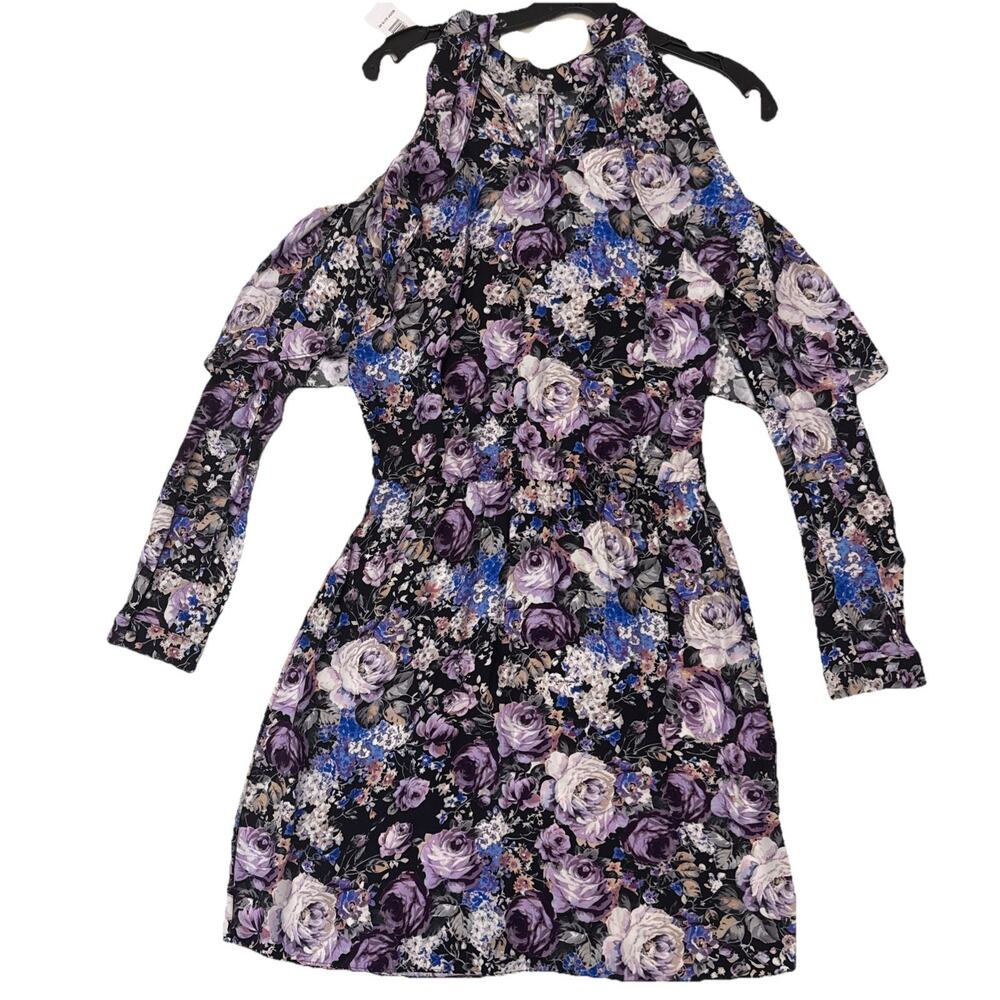Parker NY Noemi Cold Shoulder Floral Silk Mini Dress Tahlia Purple Blue S NWT